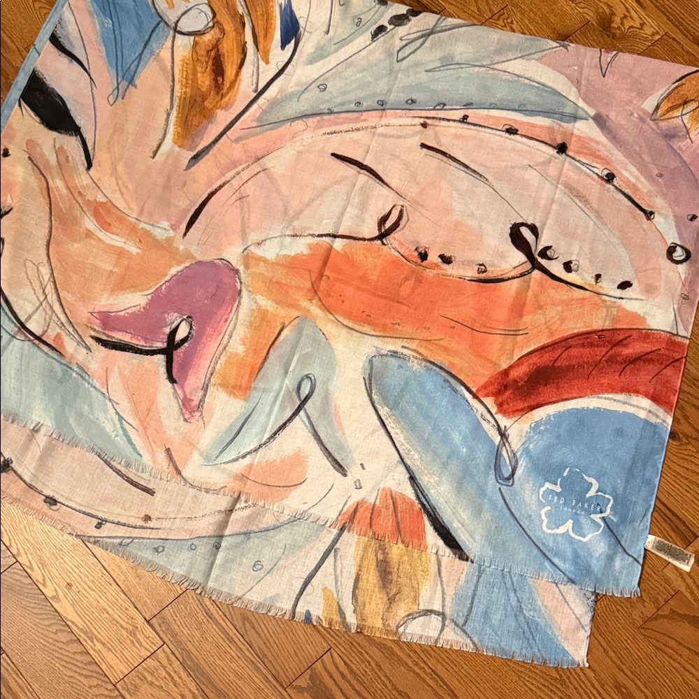 Ted Baker London Abstract Watercolor Scarf in Blue, Peach & Coral